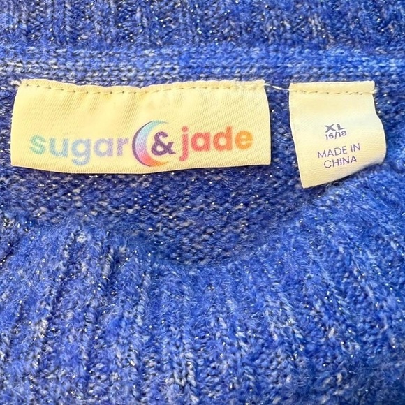 A177- Blue cropped sweater with embroidered yin yang design #cropped sweater - Picture 3 of 6